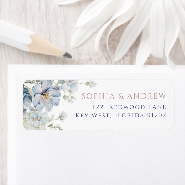 Blue Hydrangea & Blush Roses Adresse de retour (En situation)