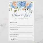 Blue Hydrangea Blush Roses Advice & Wishes Card<br><div class="desc">Personalize with the bride to be's name and date of shower. 
For further customization,  please click the "customize further" link. If you need help,  contact me please.</div>