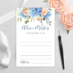 Blue Hydrangea Blush Roses Advice & Wishes Card<br><div class="desc">Personalize with the bride to be's name and date of shower. For further customization, please click the "Personalize this template", then "Edit using Design Tool". Stylish editable easy to use wedding templates, more items available in the store (invitations, rsvp, thank you cards, stationery & decor). If you need help or...</div>