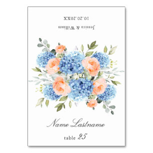 Blue Hydrangea Blush Roses Wedding Escort Card