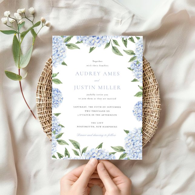 Blue Hydrangea Border Classic Wedding Invitation (Creator Uploaded)