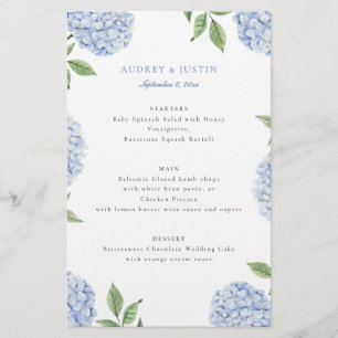 Blue Hydrangea Border Classic Wedding Paper Menu