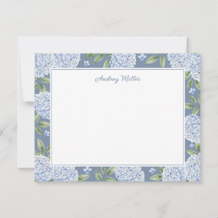 Blue Hydrangea Border Dusty Blue Personalized Card