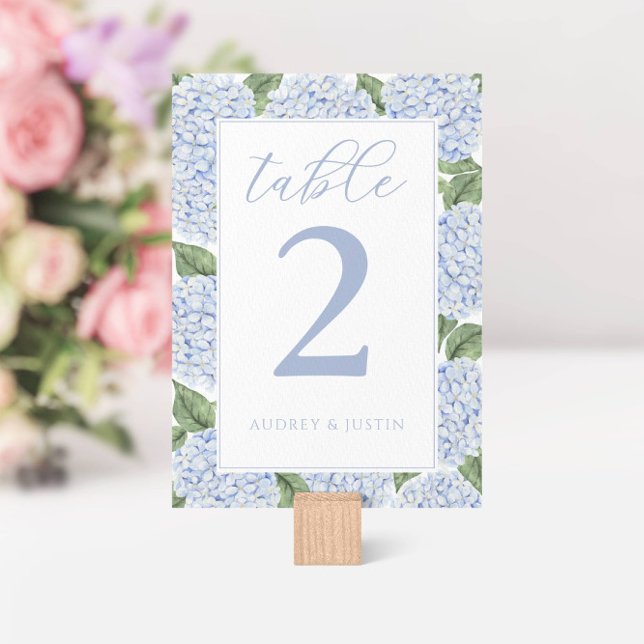 Blue Hydrangea Border Personalized  Table Number (Creator Uploaded)