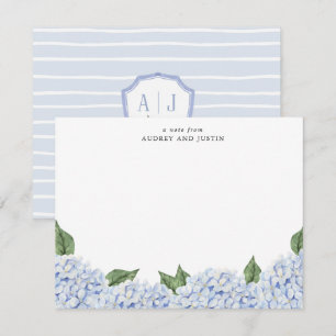 Blue Hydrangea Border w/Crest, Personalized Card