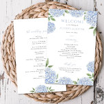 Blue Hydrangea Border Wedding Paper Program<br><div class="desc">This beautiful design features blue hydrangea blooms and your custom text. Use the template form to add your information. The Customize Further feature can be used to access the advanced editing menu where you can change the font,  colours and layout of the text.</div>