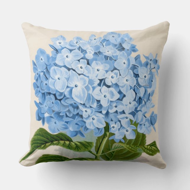 Blue Hydrangea Botanical Print Throw Pillow (Front)