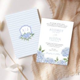 Blue Hydrangea Bottom Border, Crest Wedding Invitation