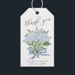 Blue Hydrangea Bouquet Blue Ribbon Wedding Gift Tags<br><div class="desc">This beautiful design features blue hydrangea flowers and small blue ribbon. Add your information using the template form. Use for any occasion.  The Customize Further feature can be used to access the advanced editing menu where you can change the font,  colours and layout of the text.</div>