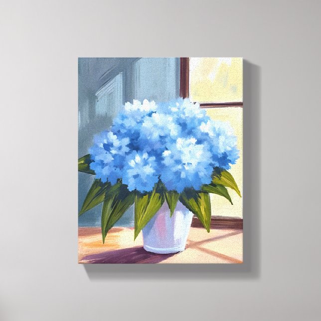 Blue Hydrangea Bouquet Floral Painting Canvas Print (Front)