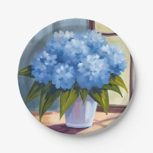 Blue Hydrangea Bouquet Floral Painting Paper Plate