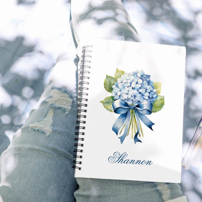 Blue Hydrangea Bouquet Personalized Bridesmaid Notebook (Blue Hydrangea Personalized Notebook)