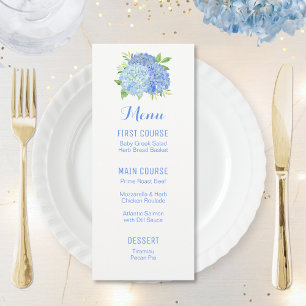 Blue Hydrangea Bouquet Watercolor Flower Menus