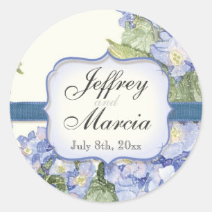 Blue Hydrangea Bracket Floral Formal Wedding Classic Round Sticker