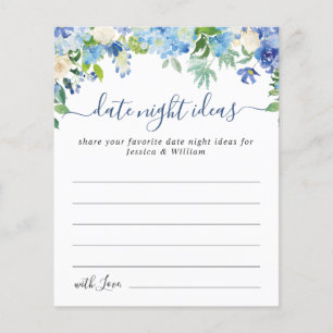 Blue Hydrangea Bridal Shower Date Night Idea Card