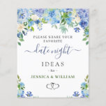 Blue Hydrangea Bridal Shower Date Night Idea Card<br><div class="desc">Blue Hydrangea Bridal Shower Date Night Idea Card.
For further customization,  please click the "customize further" link. If you need help,  contact me please.</div>