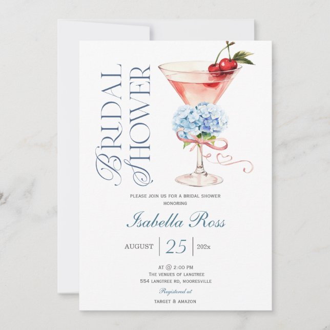 Blue Hydrangea Bridal Shower Editable Invitation (Front)