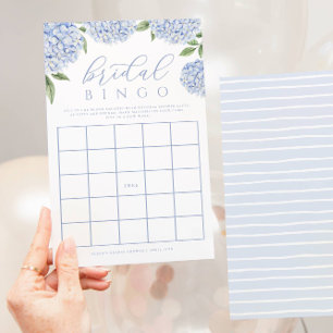 Blue Hydrangea Bridal Shower Paper Bingo Game Card