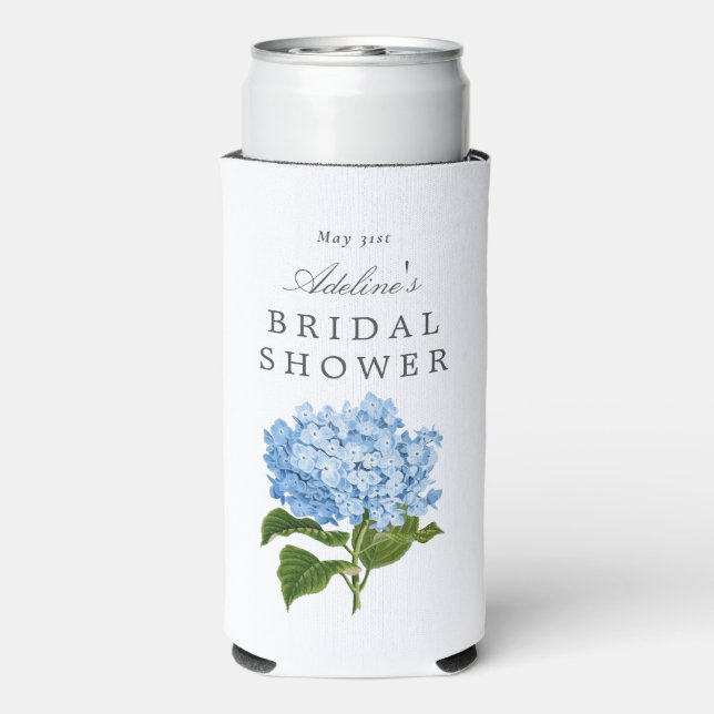 Blue Hydrangea Bridal Shower Party Seltzer Can Cooler (Seltzer Back)