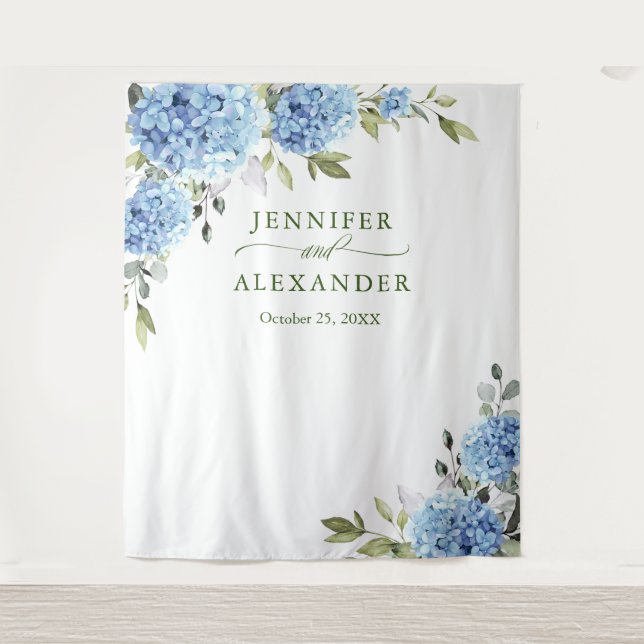 Blue Hydrangea Bridal Shower Photo Backdrop Tapestry (Front)