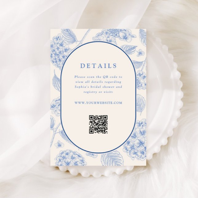 Blue Hydrangea Bridal Shower QR Code  Enclosure Card (Creator Uploaded)