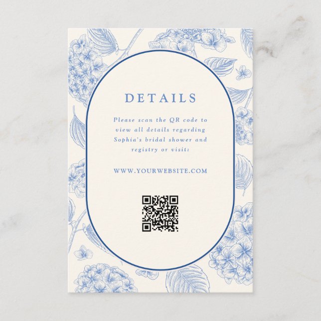 Blue Hydrangea Bridal Shower QR Code  Enclosure Card (Front)