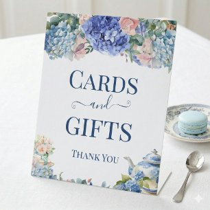 Blue Hydrangea Bridal Shower Tea Cards & Gifts  Pedestal Sign