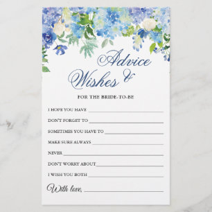 Blue Hydrangea Bridal Shower Wishes & Advice Card