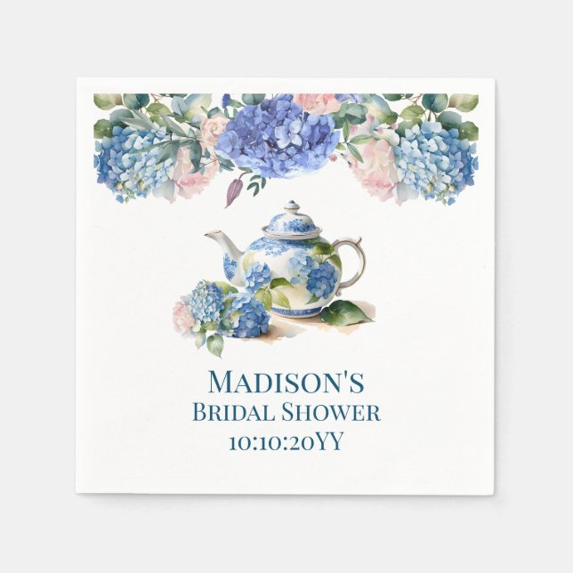 Blue Hydrangea Bridal Tea Party  Napkin (Front)