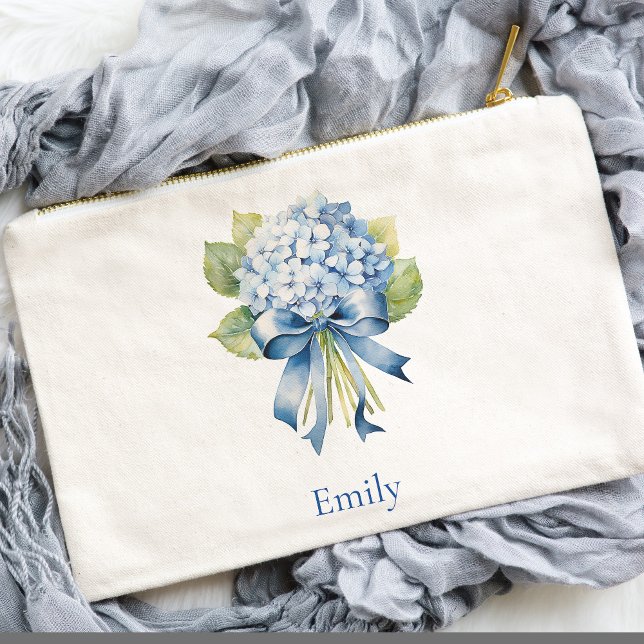 Blue Hydrangea Bridesmaid Cosmetic Accessory Pouch (Blue Hydrangea makeup Bag)