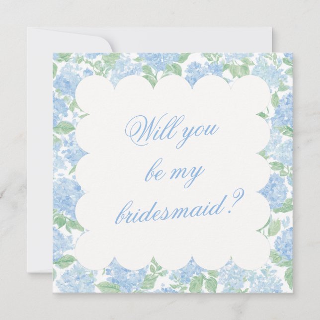 Blue Hydrangea Bridesmaid Proposal Card (Front)