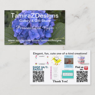Blue Hydrangea Business Contact Scan QR Codes Business Card
