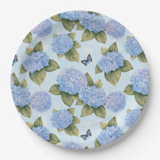 Blue Hydrangea & Butterfly Garden Paper Plates