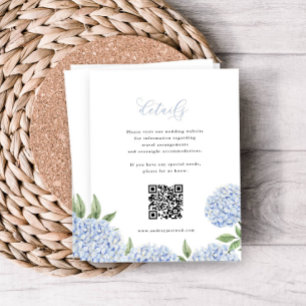 Blue Hydrangea Calligraphy Detail QR Code Enclosure Card
