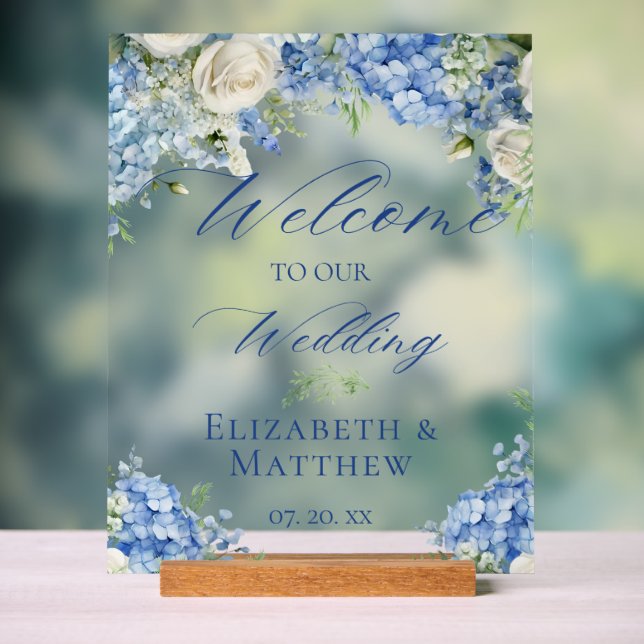 Blue Hydrangea Calligraphy Script Mariage Bienvenu (Neutre)
