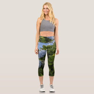 Blue Hydrangea Capri Leggings