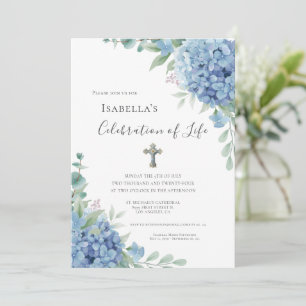 Blue Hydrangea Celebration of Life Religious  Invitation