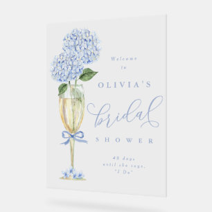 Blue Hydrangea & Champagne Bridal Shower Welcome Acrylic Sign