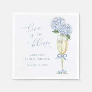 Blue Hydrangea Champagne Glass & Bow Love in Bloom Napkin