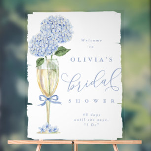 Blue Hydrangea & Champagne Painted Shower Welcome Acrylic Sign