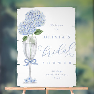 Blue Hydrangea & Champagne Painted Welcome Acrylic Sign
