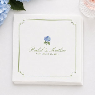 Blue Hydrangea Citrus Green Wedding Napkins