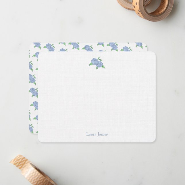 Blue Hydrangea Classic Coastal Personalized Card (Front/Back In Situ)