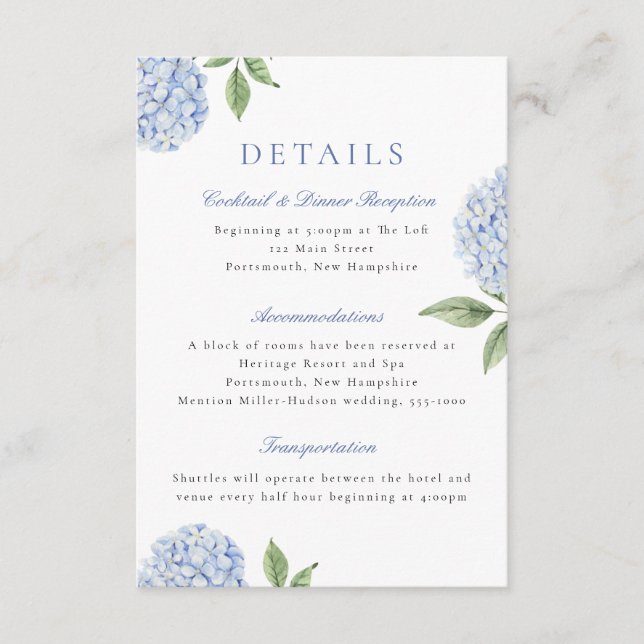 Blue Hydrangea Classic Details, Small Enclosure Card (Front)