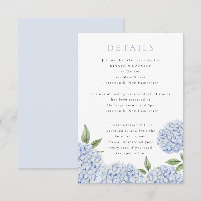 Blue Hydrangea Classic Details, Small Enclosure Card (Front/Back)