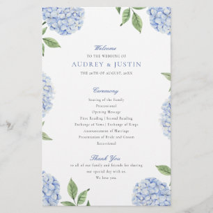 Blue Hydrangea Classic Wedding Paper Program