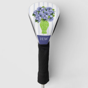 Blue Hydrangea Coastal Floral Vase Monogram Golf Head Cover