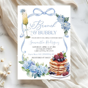 Blue Hydrangea Coquette Brunch and Bubbly Bridal Invitation