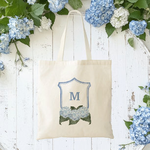 Blue Hydrangea Crest and Basket Personalized  Tote Bag