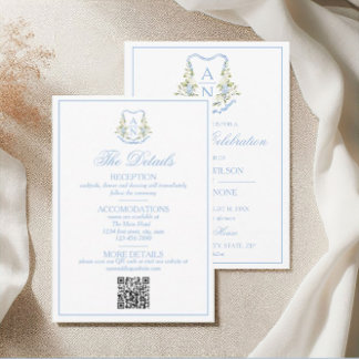 Blue Hydrangea Crest Monogram Details RSVP Card